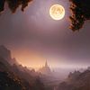 Mystische Vollmond über Fantasy Red Rock Valley Digital AI Kunst von Christine aka stine1