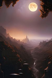 Pleine lune mystique sur la vallée fantastique de Red Rock Digital AI Art