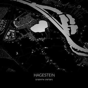 Black-and-white map of Hagestein, Utrecht. by Rezona
