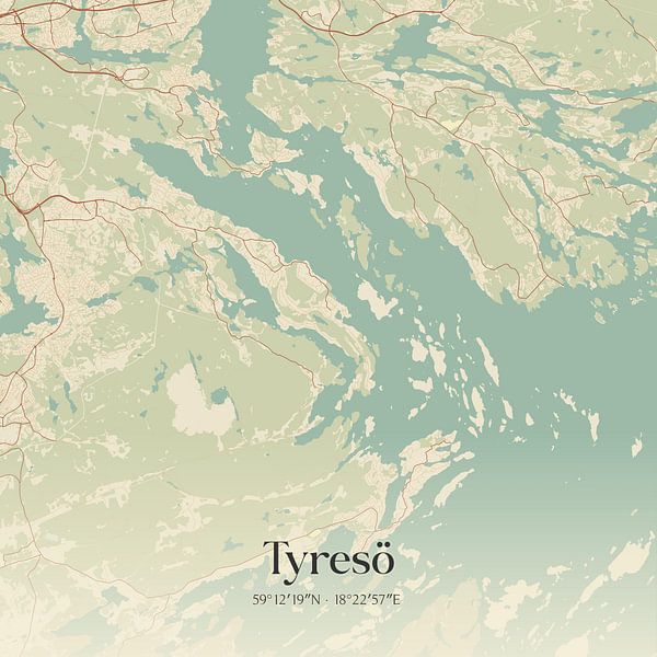 Vintage map of Tyresö, Sweden. by Prints of Place