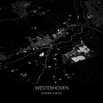 Schwarz-weiße Karte von Westerhoven, Nordbrabant. von Rezona