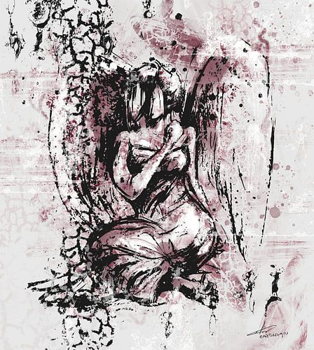 Engel - artwork in lichtgrijs en roze