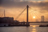 Zonsondergang Willemsbrug en Erasmusbrug in Rotterdam van Mark De Rooij thumbnail