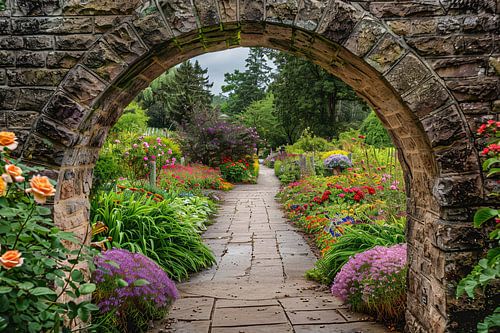 Porte de jardin sereine menant à une oasis luxuriante