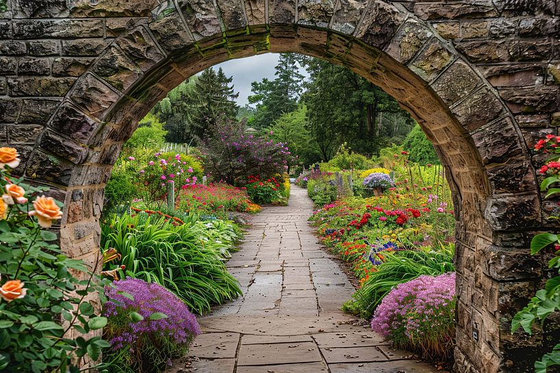 Porte de jardin sereine menant à une oasis luxuriante par Art & Soul Creations