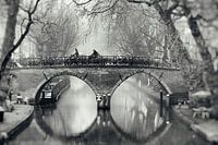 Street photography in Utrecht. The Weesbrug over the Oudegracht in Utrecht in black and white (2)