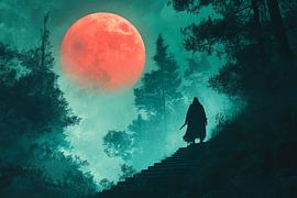 Mystischer Krieger unter rotem Mond von Poster Art Shop