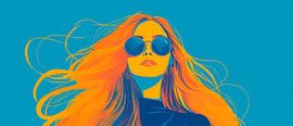 Farbexplosion: Stylische Frau mit Sonnenbrille von Poster Art Shop