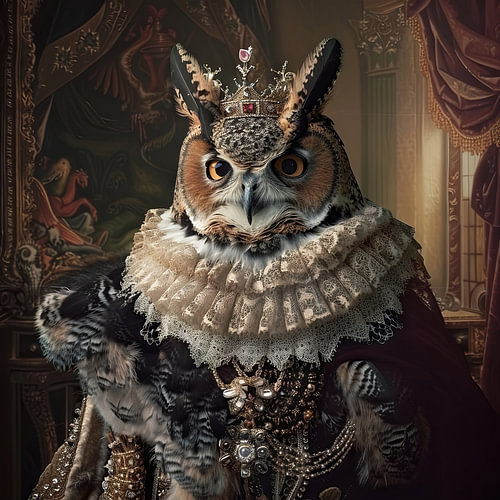 Uil - Barok dierenportret met kroon