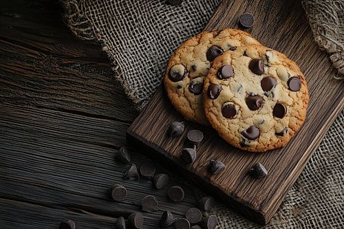 Wanddecoratie van verse chocolate chip cookies – warme sfeer voor koffiebar of keuken