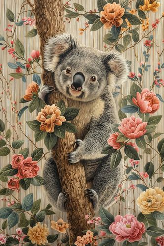 Flower hug - Koala in Flowering Tree