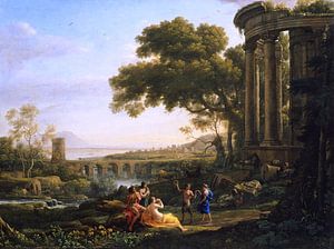 Claude Lorrain. Landschaft mit Nymphe und Satyr Tanzen