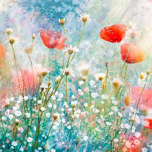 Aquarell von Mohnblumen im Gras 1