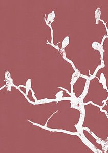 Scherenschnitt Vögel auf einem Zweig - auberginenrot