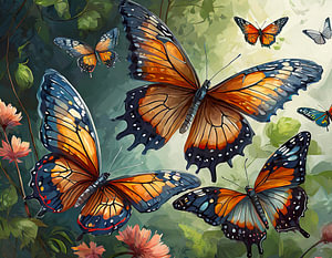 Realistisches Schmetterlings Set. Fliegende Insekten, isoliert, Kunstdesign-Garten Hintergrund