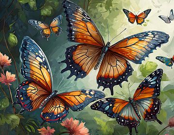 Ensemble de papillons réalistes. Insectes volants, isolés, fond de jardin design artistique sur Animaflora PicsStock