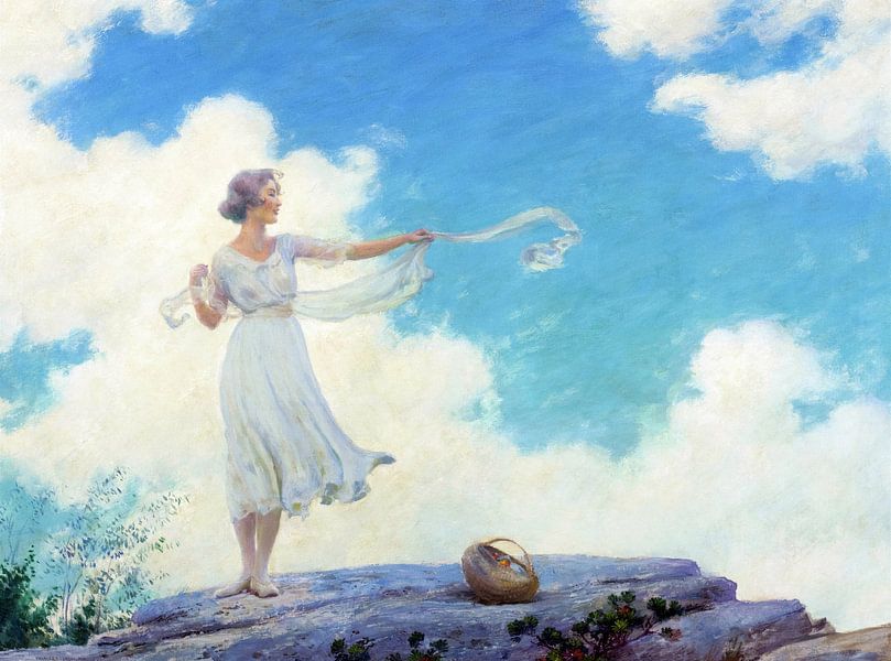 Charles Courtney Curran,Meisje met fladderende sjaal van finemasterpiece