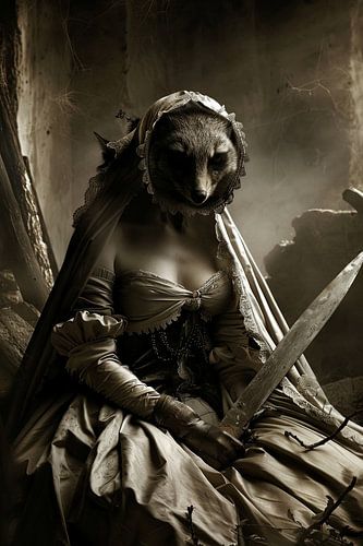 mixed portrait woman and fox