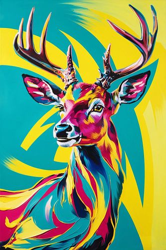 Abstract kleurrijk hert schilderij