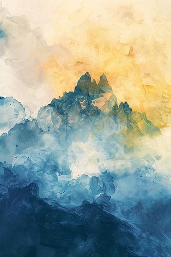 Abstract aquarel schilderij van bergen