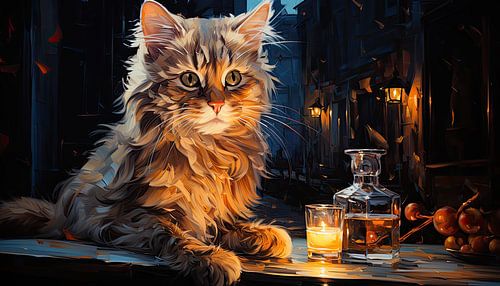 Chat dans la lumière nocturne de la rue