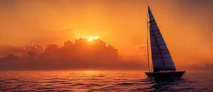 Panorama-Segelboot bei Sonnenuntergang Illustration