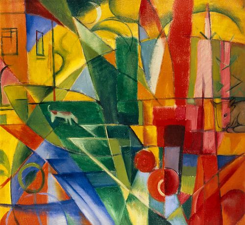 Landschap met huis, hond en koe , Franz Marc