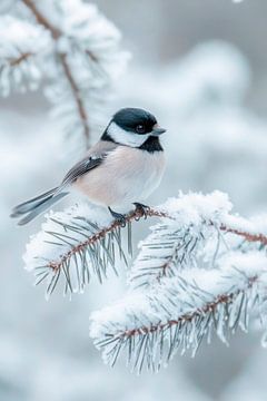 Vogel op een besneeuwde tak van Poster Art Shop