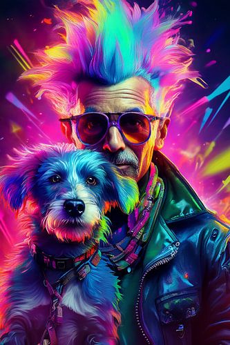 oude punker met hond