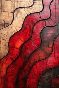 Waves of Fire Holzrelief in Rot- und Naturtönen