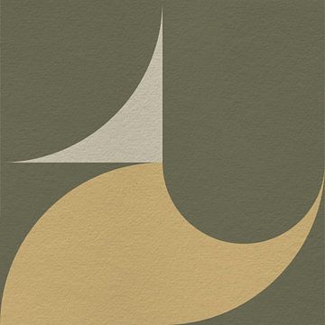 Moderne abstracte minimalistische kunst met geometrische vormen in retrostijl in groen en geel van Dina Dankers