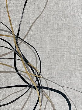 Minimalist Abstract.   Black, gold and grey tones on linen