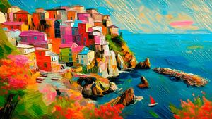 Expressionistischer Stil: Italienische Küste, Manarola in den Cinque Terre