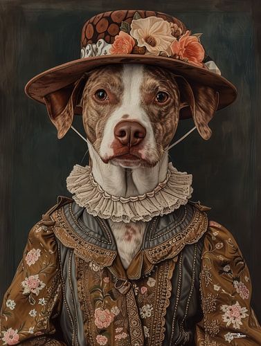 dog in Victorian dress