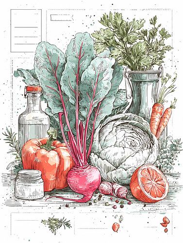 aquarelle en style croquis, poster de cuisine