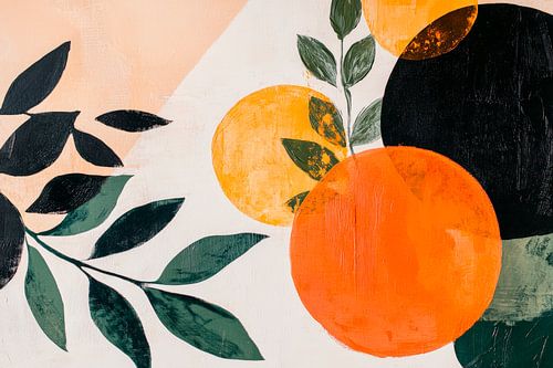 Abstracte compositie met fruit en bladeren