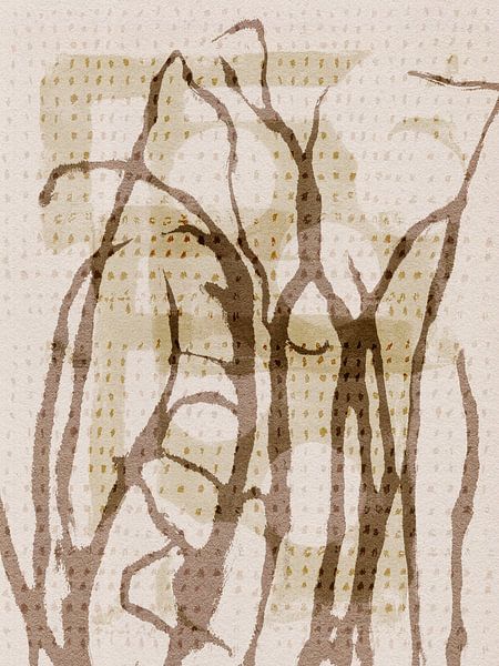 Floral echoes. Abstract botanical art. Grass in brown, beige and white. by Dina Dankers