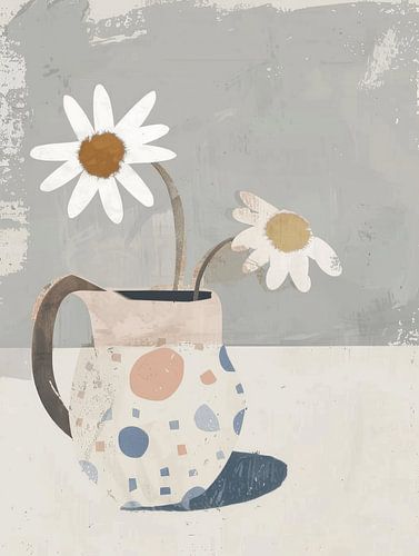 Hippe illustratie van een vrolijk stilleven met bloemen