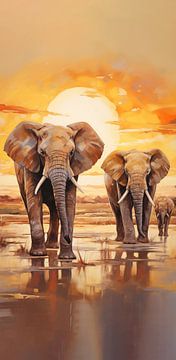 Elephants in savannah standing panorama by TheXclusive Art