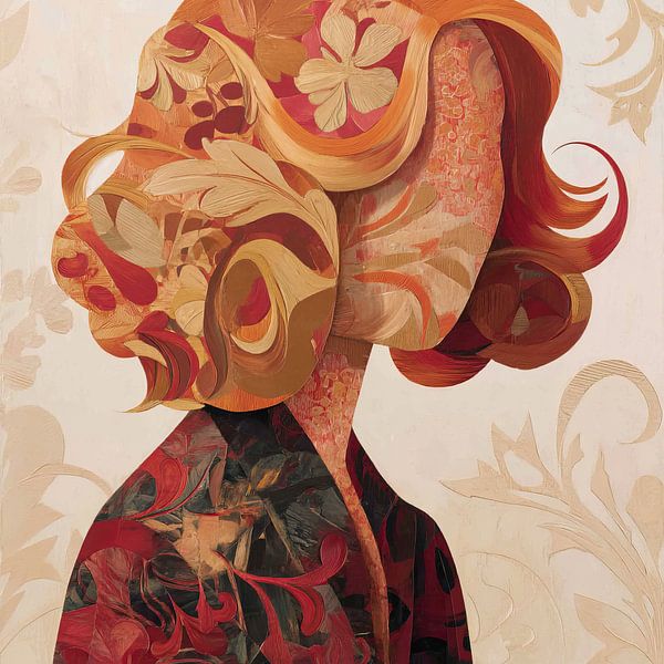 Frau mit Blumen | Frau mit Blumenhaar von Kunst Laune