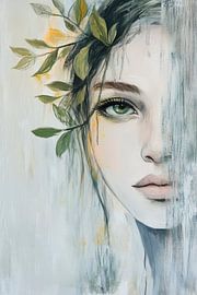 Visage avec couronne de feuilles - Doux et mystique sur Poster Art Shop