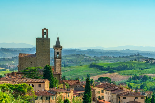 Vinci mit Blick auf das Dorf, Leonardos Geburtsort, Toskana, Italien