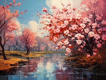 Spring blossom at a French pond by Kees van den Burg