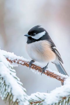 Sneeuwvink op een tak in de winter van Poster Art Shop