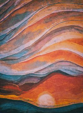 Modern abstract, zakkende zon in berglandschap van Anna Marie de Klerk