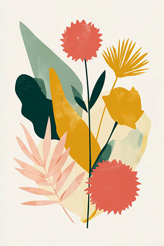 Botanical Tableau in coral no.3