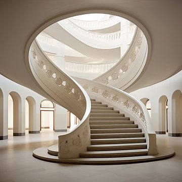 Cage d'escalier blanche minimaliste avec détails sur The Xclusive Art