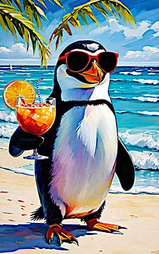 Tropische strandpinguïn Pinguino van DJF BY DEAN JAYSON FREEMAN ART | LEVEL UP YOUR HOME