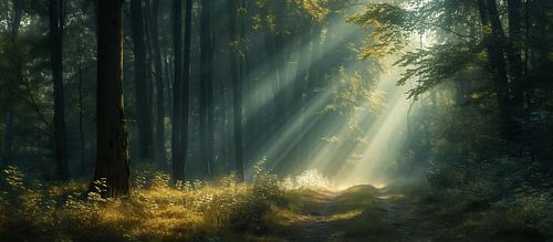 Mystical forest sun