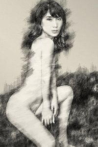 Portrait d'un modèle asiatique nu (érotisme, dessin) sur Art by Jeronimo